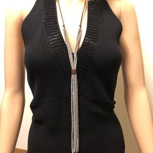 Purple Bead and leather  Y Necklace   23” long